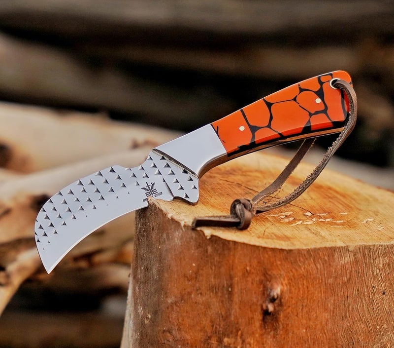 BE BREAK EDGE Farrier Rasp Steel Hawkbill Knife, Fixed Blade Full Tang, Leather Sheath, Wire Skinning Utility Knife for Lineman - Image 4